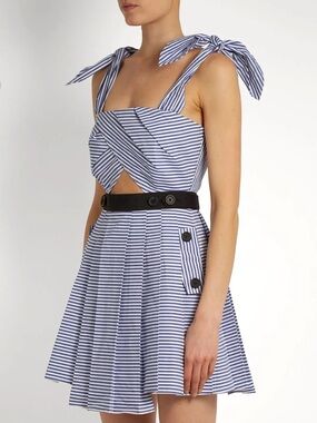 Self Portrait Striped Tie-Shoulder Blue & White Summer Mini Dress